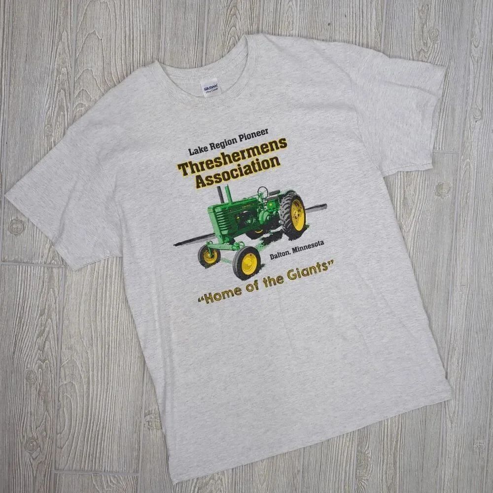 Vintage Gildan Y2K Men's Large Threshermens Association Grey T-Shirt Farming MN